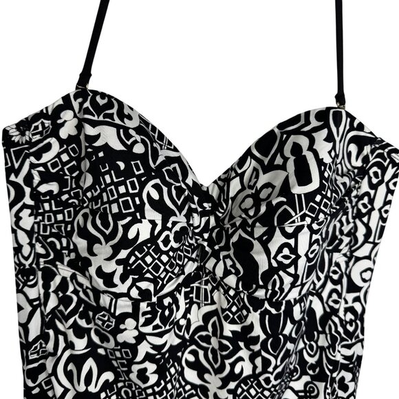 APT. 9‎ Black White Print Halter One-Piece Swimsuit XL Swimdress Conservative - Picture 2 of 11